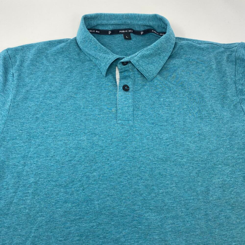 Public Rec Mens Large Greenish Blue Short Sleeve Cotton Blend Polo Shirt